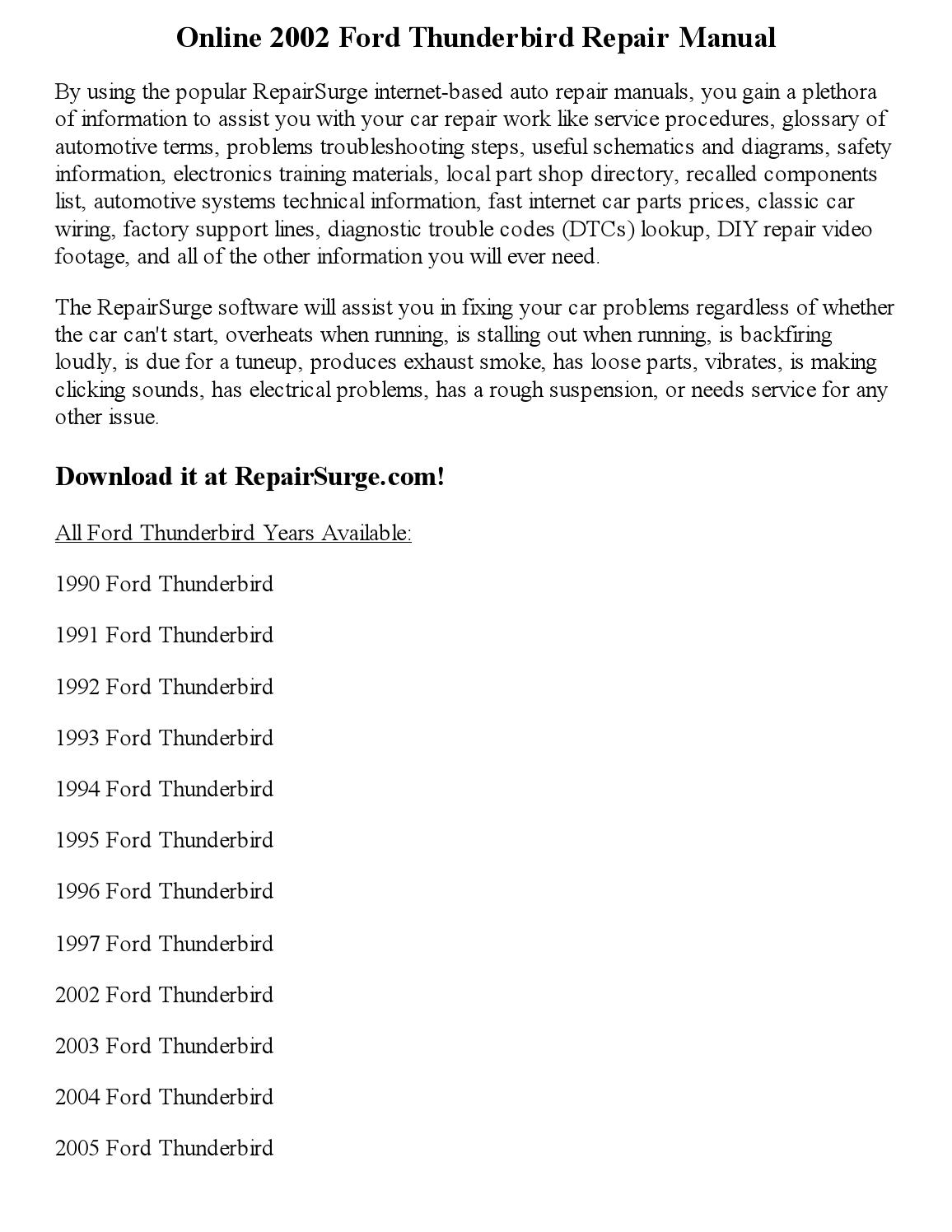 2002 ford thunderbird service manual