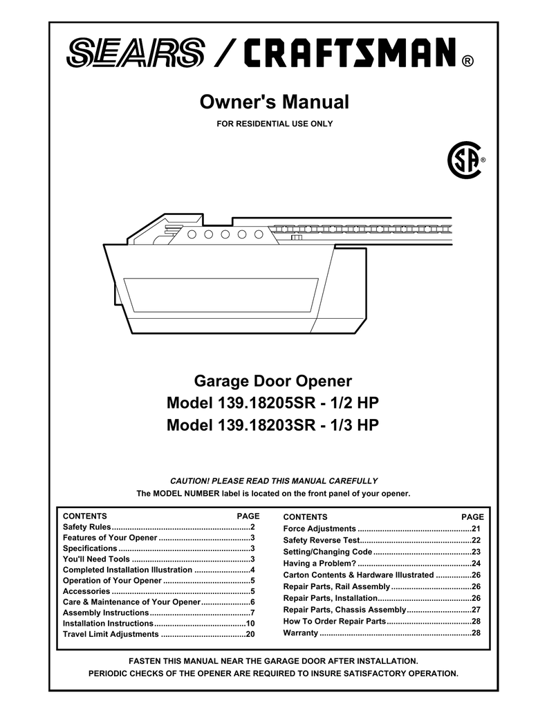 craftsman garage door opener 1 2 hp manual