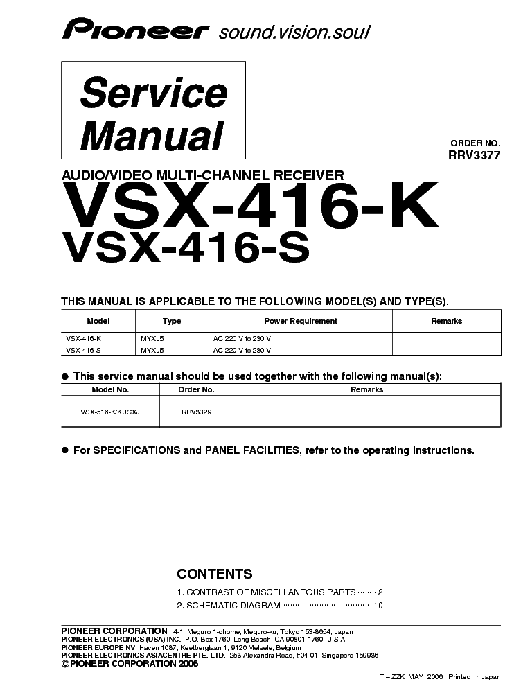 pioneer vsx 416 service manual